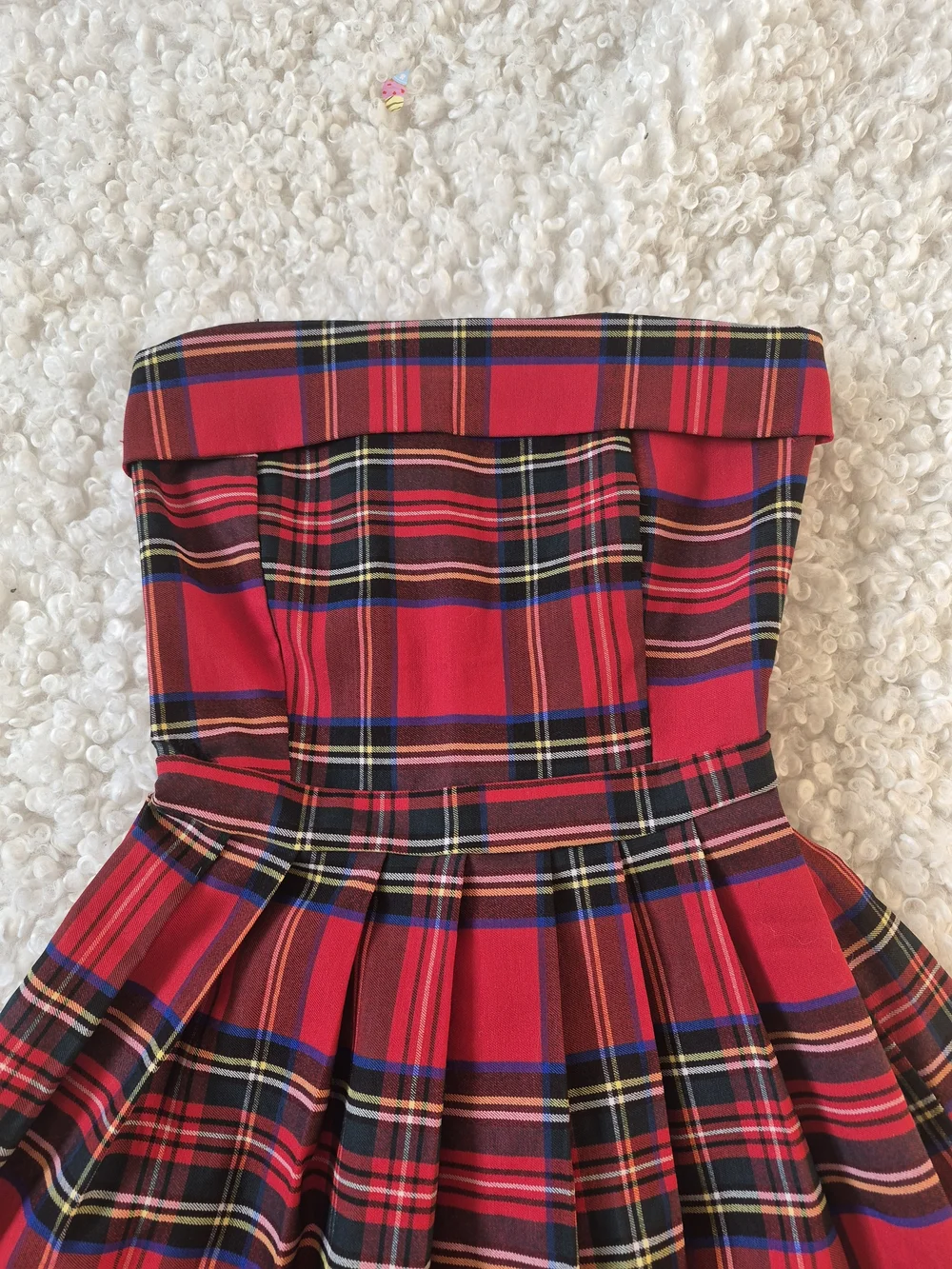 ​Red Plaid Strapless Mini Dress Pleated Tartan Dark Academia Coquette Party XS - Picture 5 of 10